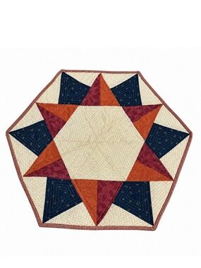 Handmade Amish Country Quilted Table Topper 22" Reversible Lone Star Primitive